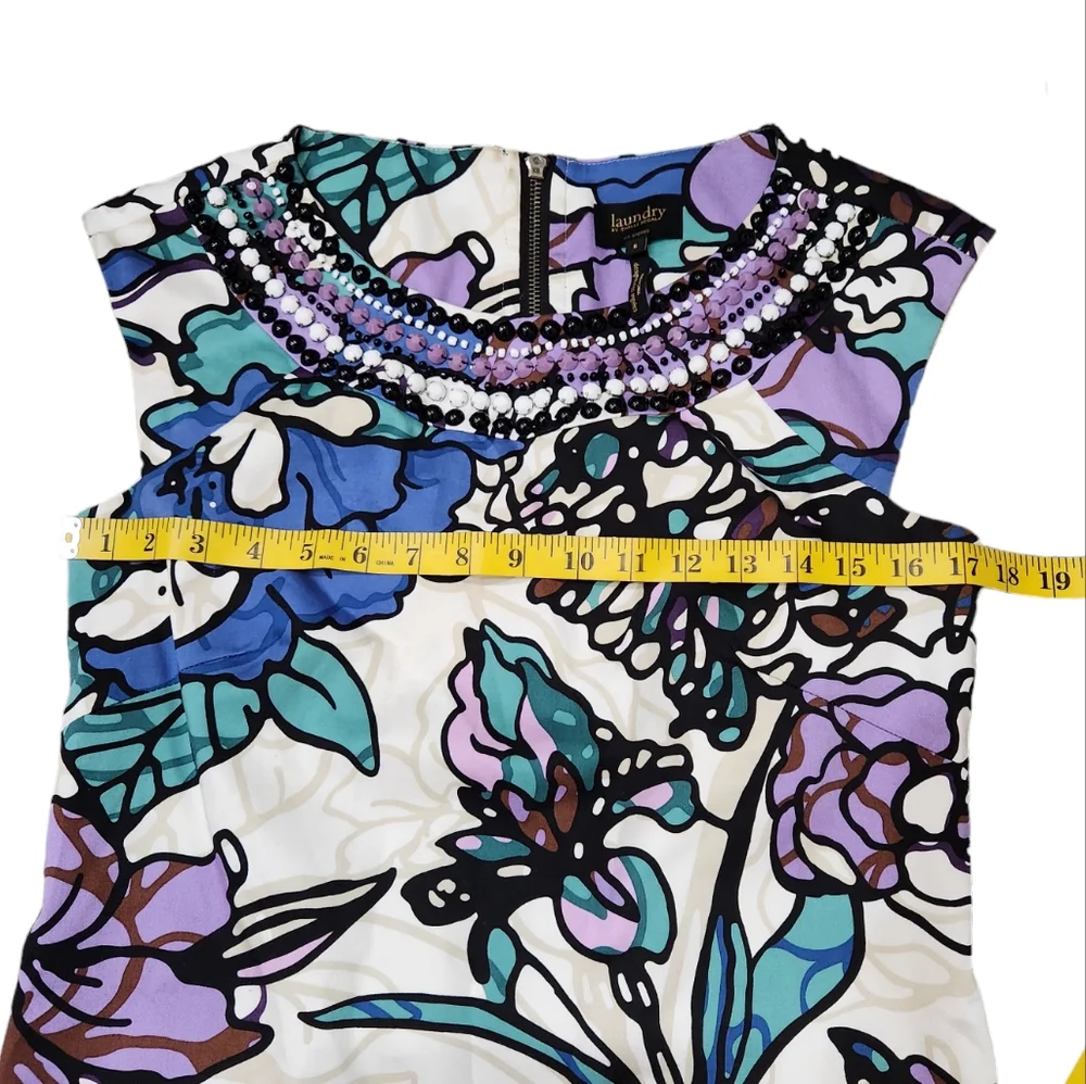Laundry by Shelli Segal Beaded Collar Embellished Neckline Detail Floral Dress